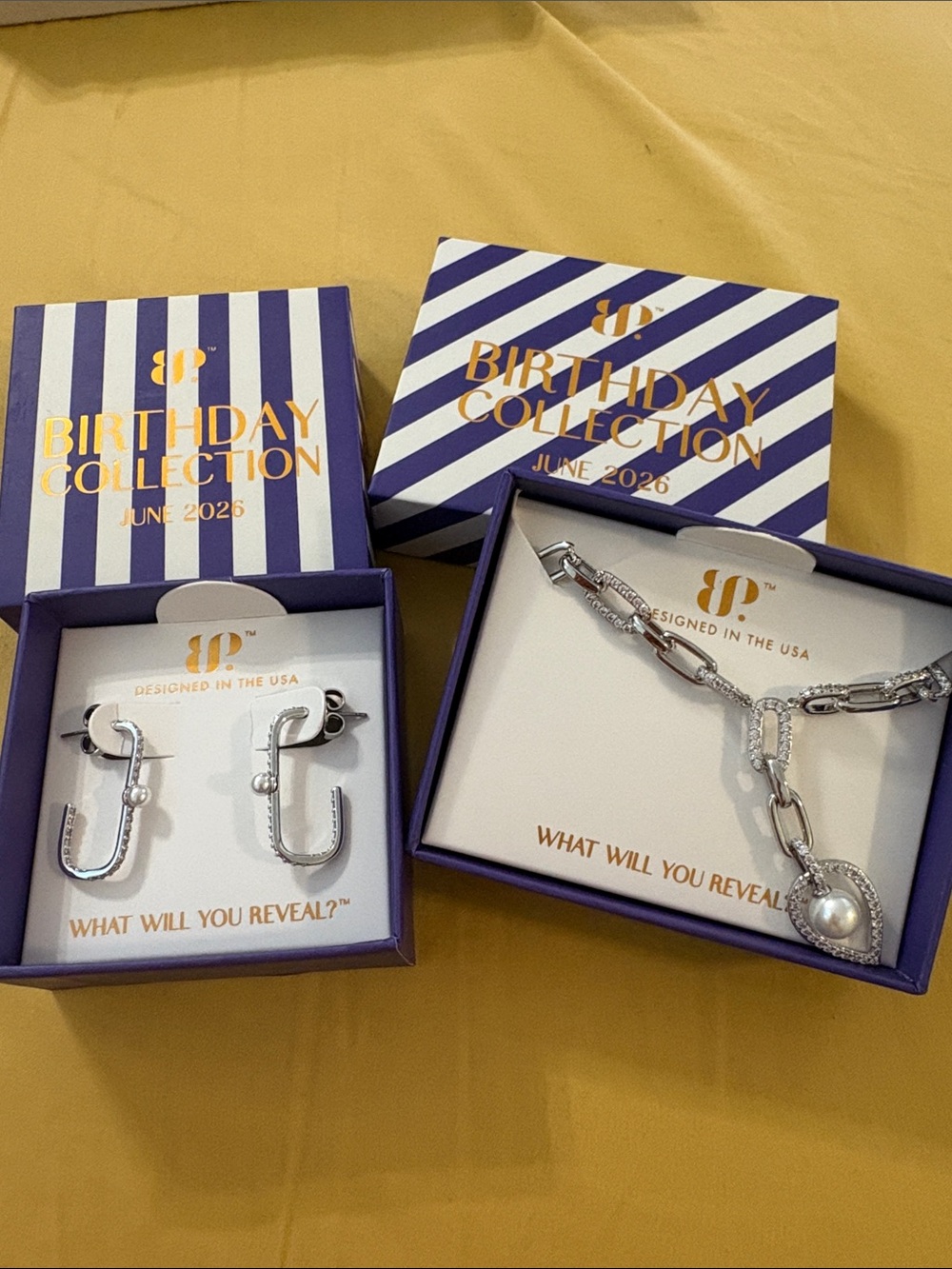 Birthday Collection Silver Pearl Link Necklace and Hoop Earrings Set